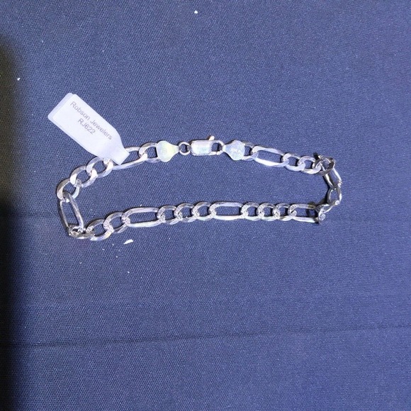 Bracelet Sterling Silver 925 Figaro Link Chain Claw Clasp Stamped Italy - Picture 4 of 4